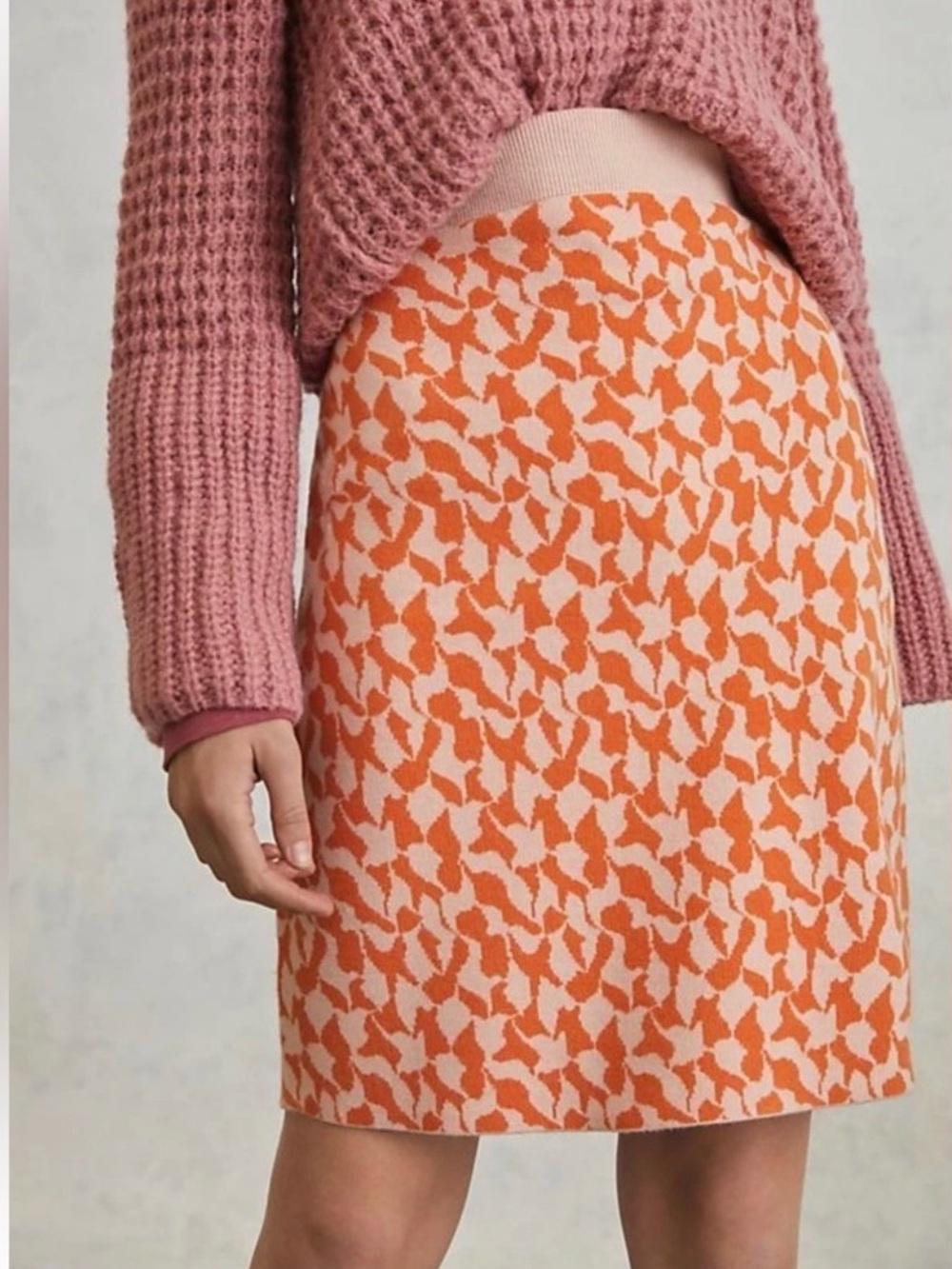 Maeve Anthropologie Anja Sweater Knit A-Line Orange Patterned Mini Skirt